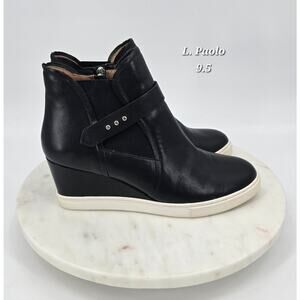 Linea Paolo Black Faux Leather Wedge Sneaker Booties Women’s Size 9.5